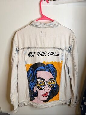 Boom Boom Jeans White Denim Jean Jacket with Pop Art Graphic